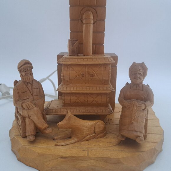 Folk Art Carved Lamp by Amede Godro Quebecois Art - Picture 7 of 11